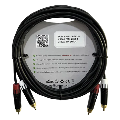 Cable 2 RCA x 2 RCA / Conectores Negros / Diferenciador Color Blanco y Rojo / 3 m (9.84 ft)
