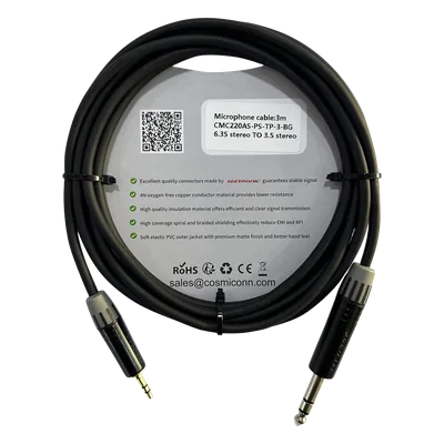 Cable de Audio / 6.35mm a 3.5mm / 3m (10 pies) / Conectores Negros / OFC / PVC