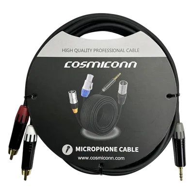 Cable Audio 3.5mm a 2 RCA / 3m (9.8ft) / Conectores Negros / Diferenciadores Rojo y Blanco / Nylon Trenzado / Cobre OFC