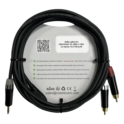 Cable Audio 3.5mm a 2 RCA / Conectores Chapados en Oro / Blindaje Antiinterferencias / 10m (32.8 ft) / Diferenciador de Canales
