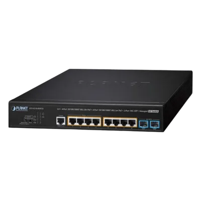 Switch Administrable L2+ AV / 4 Puertos PoE++ 95W + 4 Puertos PoE+ 32W + 2 SFP+ 10G / Presupuesto PoE 240W / Fanless / Dante y NDI