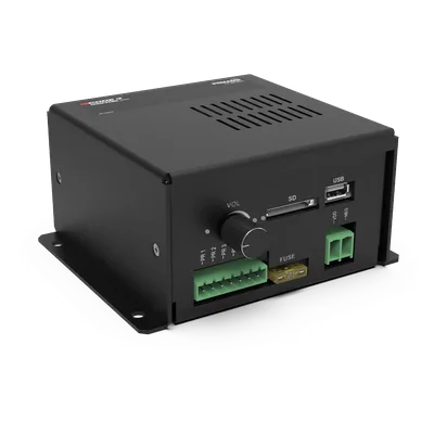 Amplificador de Voz Programable / 5 Mensajes Personalizables / Entrada XLR y Jack 6.3 mm / Salida Balanceada / Ganancia Ajustable / Indicadores LED