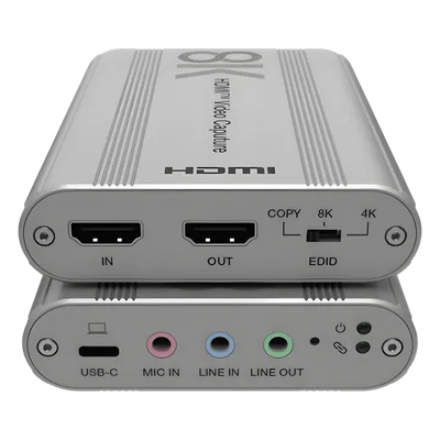 Tarjeta de Captura HDMI / 8K@60Hz / 4K2K@144Hz / USB 3.2 Gen 1 / Ancho de Banda 48 Gbps / Mezcla de Audio / Aluminio