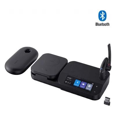 Auricular Bluetooth Mono / Cancelación de Ruido 4 Micrófonos / Autonomía 30 h / Pantalla Táctil 3" / Hub USB / Carga Inalámbrica Qi 15W