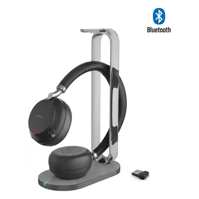 Auriculares Profesionales / Bluetooth 5.3 / Alcance 45 m (147.6 ft) / ANC 35 dB / Autonomía 40 h / Base de Carga Qi / USB-C y USB-A