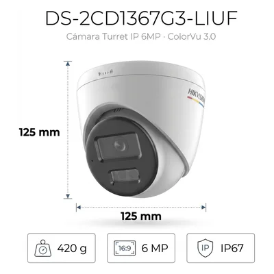 Cámara Turret IP / 6 Megapixel / Dual Light 30 m (98.4 ft) / ColorVu / AcuSense Lite / WDR 120 dB / IP67 / PoE