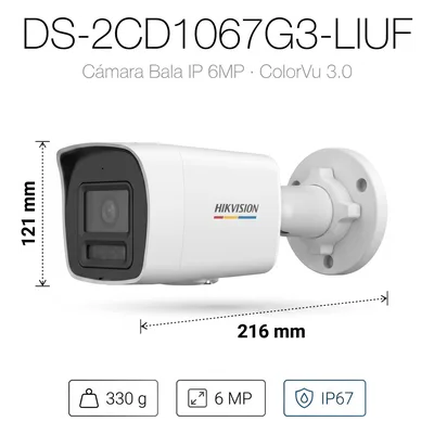 Cámara Bala IP / 6 Megapixel / ColorVu 3.0 / Dual Light 30 m (98.4 ft) / WDR 120 dB / IP67 / PoE