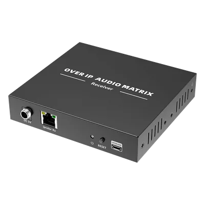 Receptor de Audio sobre IP / PCM 2.0 / Transmisión 120 m (393.7 ft) / Matriz 256x256 / Múltiples Interfaces Analógicas / Protección ESD / Bajo Consumo ≤2 W