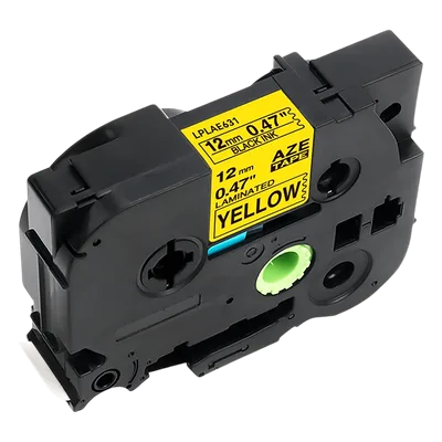 Cartucho de Etiquetas Laminadas / Negro sobre Amarillo / 12 mm (1/2") / 8 m (26.2 ft) / Alta Visibilidad para Cables / Compatible Brother