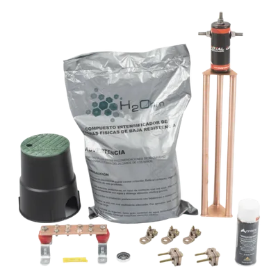 Kit de Puesta a Tierra / 30 A / Resistencia < 2 Ω / Electrodo Magnetoactivo / Compuesto Higroscópico