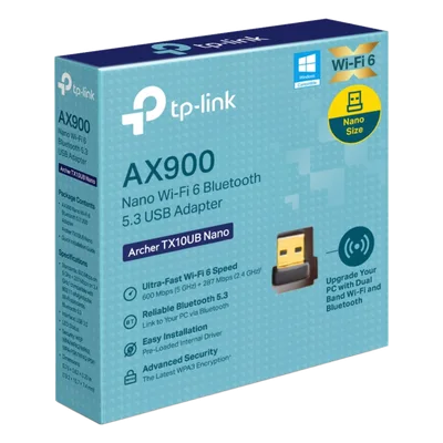 Adaptador USB Nano Wi-Fi 6 / Dual Band 900 Mbps / Bluetooth 5.3 BLE / WPA3 / 1024-QAM / OFDMA / MU-MIMO / 0.76 × 0.62 × 0.29 in