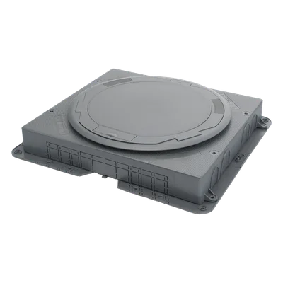 Caja de Instalación Empotrada / Profundidad Reducida / Cubeta para Concreto / Acabado al Ras del Piso / Mecanismos Energía y Datos
