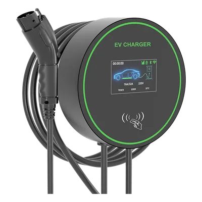 Estación de Carga EV / 11.5 kW / 48 A / Conector Tipo 1 (SAE J1772) / 220-250 V Monofásico / Pantalla LCD 4.3 in (10.9 cm) / Cable TPU 5 m (16.4 ft) / IP65 / RFID / APP Móvil