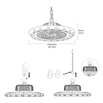 Luminario LED UFO High Bay / 100 W / 14,000 lm / Luz Fría 6500 K / IP66 / 85-265 V CA