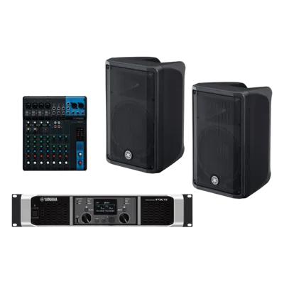 Sistema PA / 2 Bocinas 2 Vías 10" / Amplificador Clase D 2x 800W / Mezclador 10 Canales / DSP Avanzado / Conectores XLR, TRS y Speakon