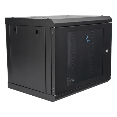Gabinete de Pared 9U / 19" Rack / Cristal Templado / 455 mm Profundidad (1.49 ft) / Acero Reforzado / 80 kg Carga