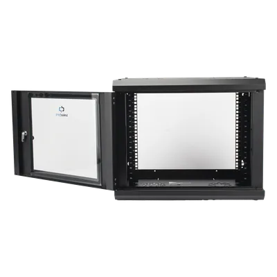 Gabinete de Pared 9U / 19" Rack / Cristal Templado / 455 mm Profundidad (1.49 ft) / Acero Reforzado / 80 kg Carga