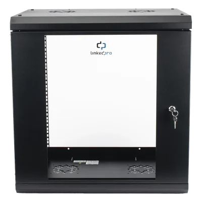 Gabinete de Pared 12U / Profundidad 455 mm (18 in) / Cristal Templado / Acero Reforzado / Carga 80 kg