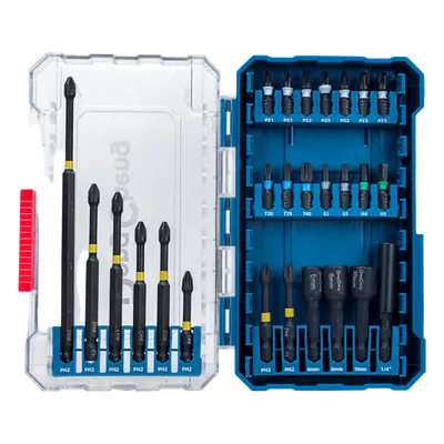Juego de Puntas de Destornillador de Impacto / 26 Piezas / Entrada Hexagonal 1/4" / Acero S2 / Extensión Magnética 150 mm (5.9 ft)