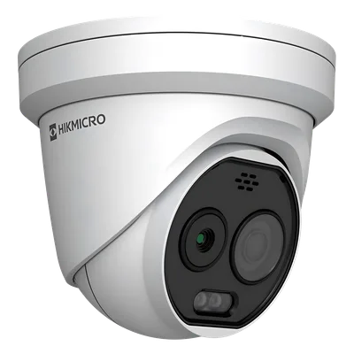 Cámara Turret IP Bi-espectral / Térmica 256×192 / Óptica 5 Megapixel / Detección de Temperatura -20°C a 650°C / Dual Light 30 m (98.4 ft) / IA Avanzada