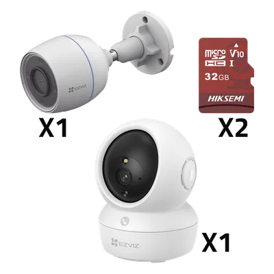 Kit de Cámaras Wi-Fi / 5 Megapixel Interior / 1080p Exterior / Micro SD 32 GB / Detección de Movimiento Inteligente / Notificaciones en Tiempo Real