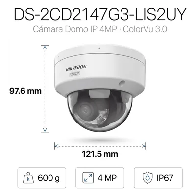 Domo IP / 4 Megapixel / Lente 2.8 mm / 30 m IR + Luz Blanca / IP67 NEMA 4X / WDR 130 dB / ColorVu 3.0 / AcuSense 3.0 / 98 pies Alcance
