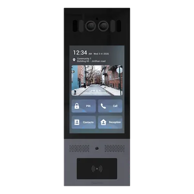 Frente de Calle IP / IK10 / IP66 / LCD 8 Pulgadas / Reconocimiento Facial / QR y PIN / 3 Puertas / Bluetooth / NFC / SIP / ONVIF