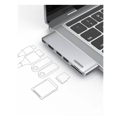 Hub USB-C 6 en 1 / 2xUSB-A 3.0 5Gbps / HDMI 4K@30Hz / PD 100W / SD+MicroSD / Aluminio / 0.36x0.10x0.03 pies
