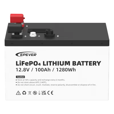 Batería LiFePO4 / 12.8 Vcc / 100 Ah / 1.28 kWh / 6000 Ciclos / IP65 / Pantalla LCD