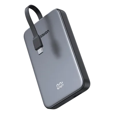 Power Bank / 10000 mAh / 37 Wh / Salida USB-C PD 20W / Salida USB-A SCP 22.5W / Cable USB-C Integrado / Indicador Digital LED