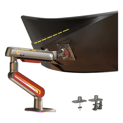 Montaje de Escritorio Ideal Para Monitores Gaming de 32"- 60" / Capacidad de Carga Maxima 20 Kg / Vesa 75 x 75 - 100 x 100 / Acero / Giro 360° / Color Carbon Mate con Cubierta Plastica Color Rojo