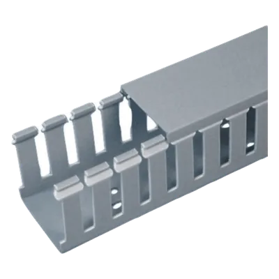 Canaleta Ranurada de PVC / 1.75 in Ancho / 2.11 in Alto / 6.56 ft Largo / Tipo F / UL94 V-0 / Gris