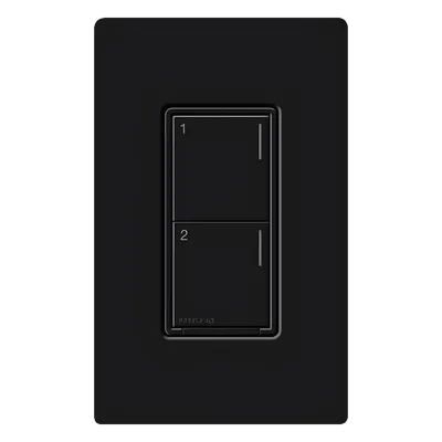 Botonera de pared / Sunnata Híbrida / 2 botones / Dimmer-interruptor integrado / Requiere neutro / 150W LED-450W INC-HAL-ELV / Negro / RadioRA 3