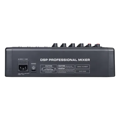 Consola de Mezcla Analógica / 8 Canales / 6 Entradas Mic/Línea / 12 Salidas / DSP 14 Efectos / Bluetooth / USB Media / Rack
