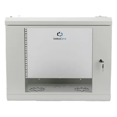 Gabinete de Pared 9U / Rack 19" / Cristal Templado / Profundidad 479.5 mm / Carga 80 kg / Acero Reforzado
