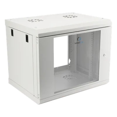 Gabinete de Pared 9U / Rack 19" / Cristal Templado / Profundidad 479.5 mm / Carga 80 kg / Acero Reforzado