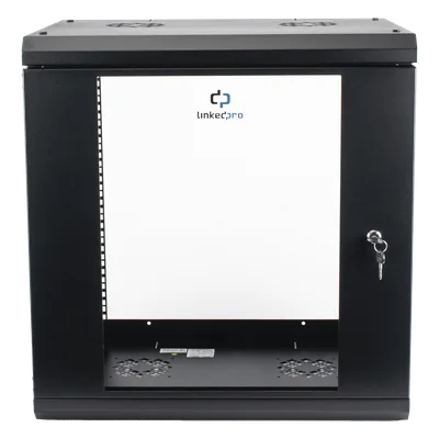 Gabinete de Pared / 12U / 19" / 455 mm Profundidad / Cristal Templado / 80 kg Carga / 1.99 x 2.04 x 1.57 pies