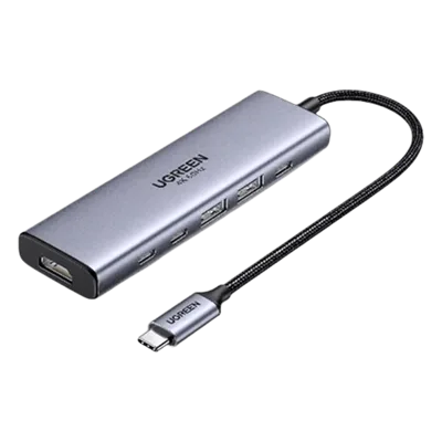 Hub USB-C 6 en 1 / HDMI 4K@60Hz / 4x USB 3.2 Gen 2 10 Gbps / PD 100W / Aluminio / 20 cm