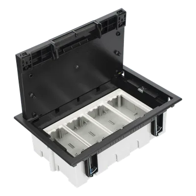 Caja de Pavimento / 4 Módulos / Profundidad Ajustable 70-100 mm (2.76-3.94 ft) / Carga 1300 kg / Resistencia 850°C / Incluye Cubeta y Embellecedor