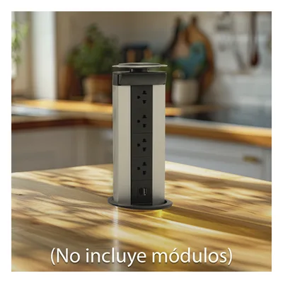 Caja de Conectividad para Mobiliario / 5 Módulos K45 / Apertura Automática / Aluminio Telescópico / IP40 / +70°C