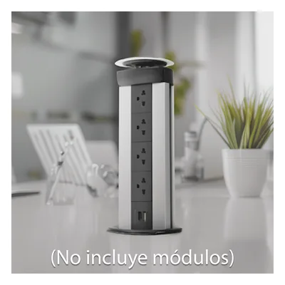 Caja de Conectividad para Mobiliario / 5 Módulos K45 / Apertura Automática / Aluminio Telescópico / IP40 / +70°C