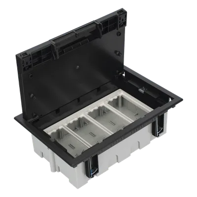 Caja de Piso Falso / 4 Módulos Dobles / Profundidad Ajustable 90-120 mm (3.54-4.72 in) / IK08 / +125 °C / Tapa Embellecedora