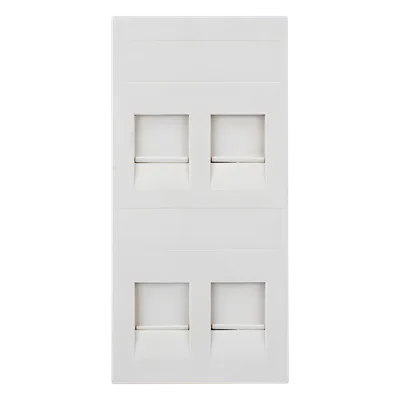 Placa Plana de Voz y Datos con Guardapolvo / 4 Puertos Keystone / Color Blanco / 108 x 52 mm / 5 mm Profundidad / Compatible Cajas Pavimento