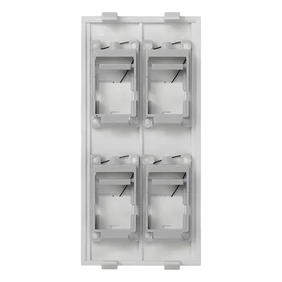 Placa Plana de Voz y Datos con Guardapolvo / 4 Puertos Keystone / Color Blanco / 108 x 52 mm / 5 mm Profundidad / Compatible Cajas Pavimento