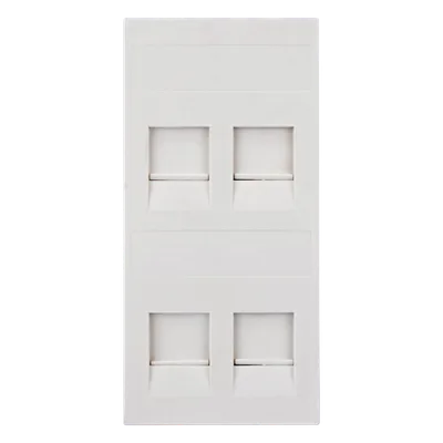 Placa Plana de Voz y Datos con Guardapolvo / 4 Puertos Keystone / Color Blanco / 108 x 52 mm / 5 mm Profundidad / Compatible Cajas Pavimento