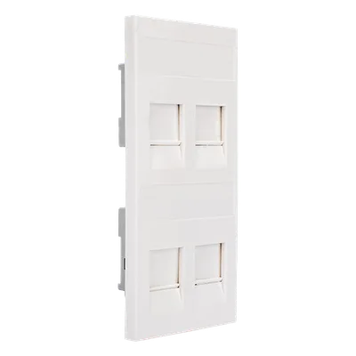 Placa Plana de Voz y Datos con Guardapolvo / 4 Puertos Keystone / Color Blanco / 108 x 52 mm / 5 mm Profundidad / Compatible Cajas Pavimento