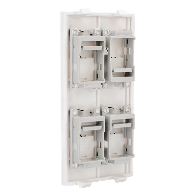 Placa Plana de Voz y Datos con Guardapolvo / 4 Puertos Keystone / Color Blanco / 108 x 52 mm / 5 mm Profundidad / Compatible Cajas Pavimento