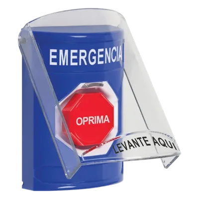 Botón Multipropósito / Superficie / Policarbonato / 2 Relevadores Forma C / LED Tricolor / Emergencia Español / Interior / Sin Bocina Pre-Alarma / Llave Restablecer