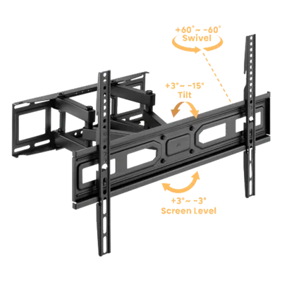 Soporte de Pared Articulado para Monitor / 37 a 80 pulgadas / Carga 40 kg (88 lbs) / VESA 100x100 a 600x400 / Extensión 67 a 355 mm (2.6 a 14 in)