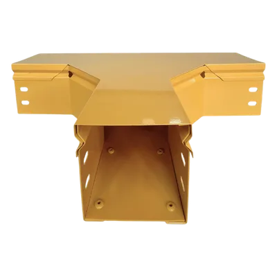 Charola T Horizontal para Fibra Óptica / Aluminio 4" x 4" / Radio de Curvatura 8" / Recubrimiento Epóxico Amarillo / Incluye Tapa y Accesorios